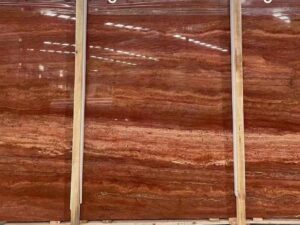 Polished Sunrise Red Natural Travertine Slab. Code: MS103184