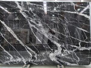 Polished Aigues Black Natural Marble slab. Code: MS103261