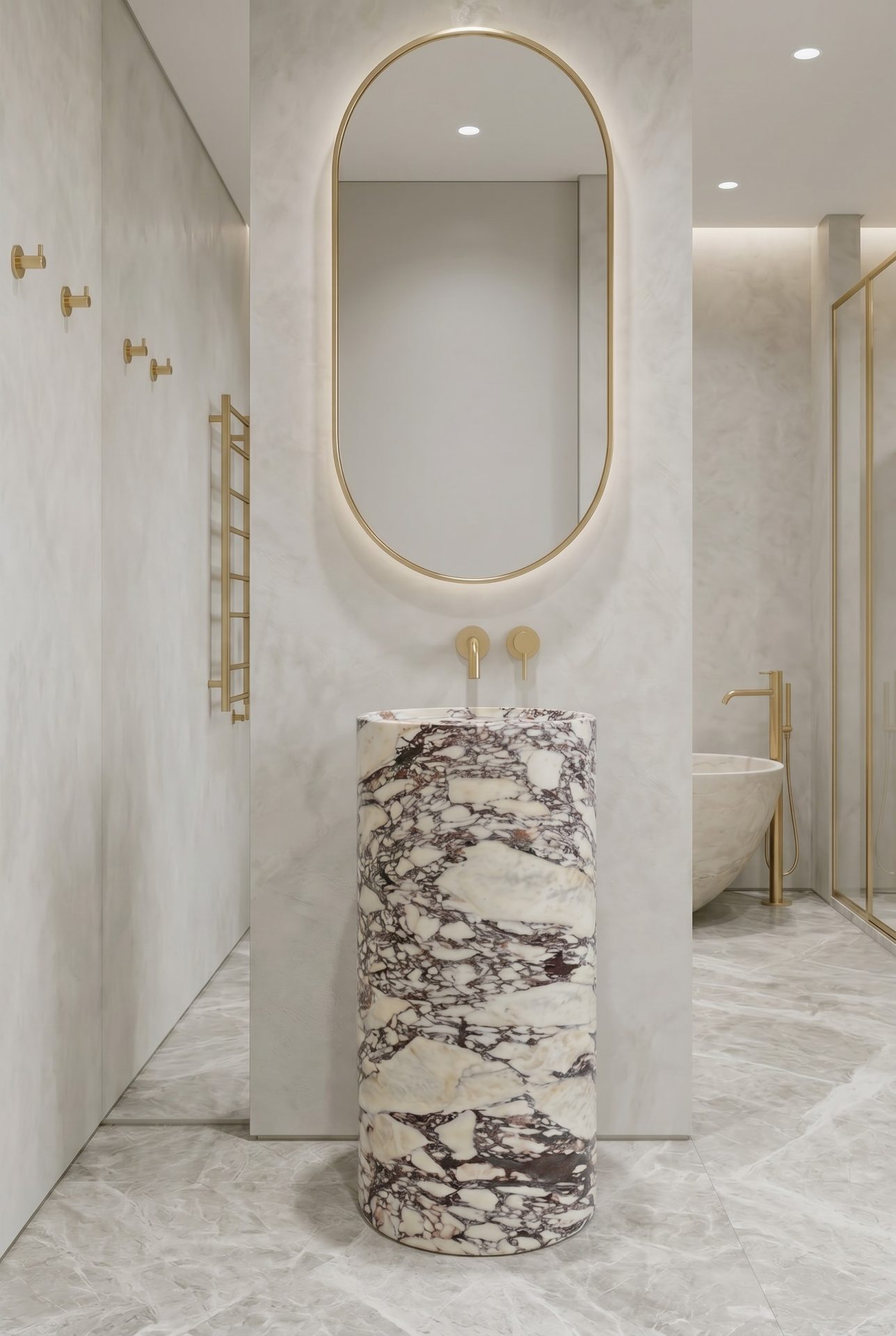 Honed Travesso Natural Marble Pedestal Basin. Code: MS103399