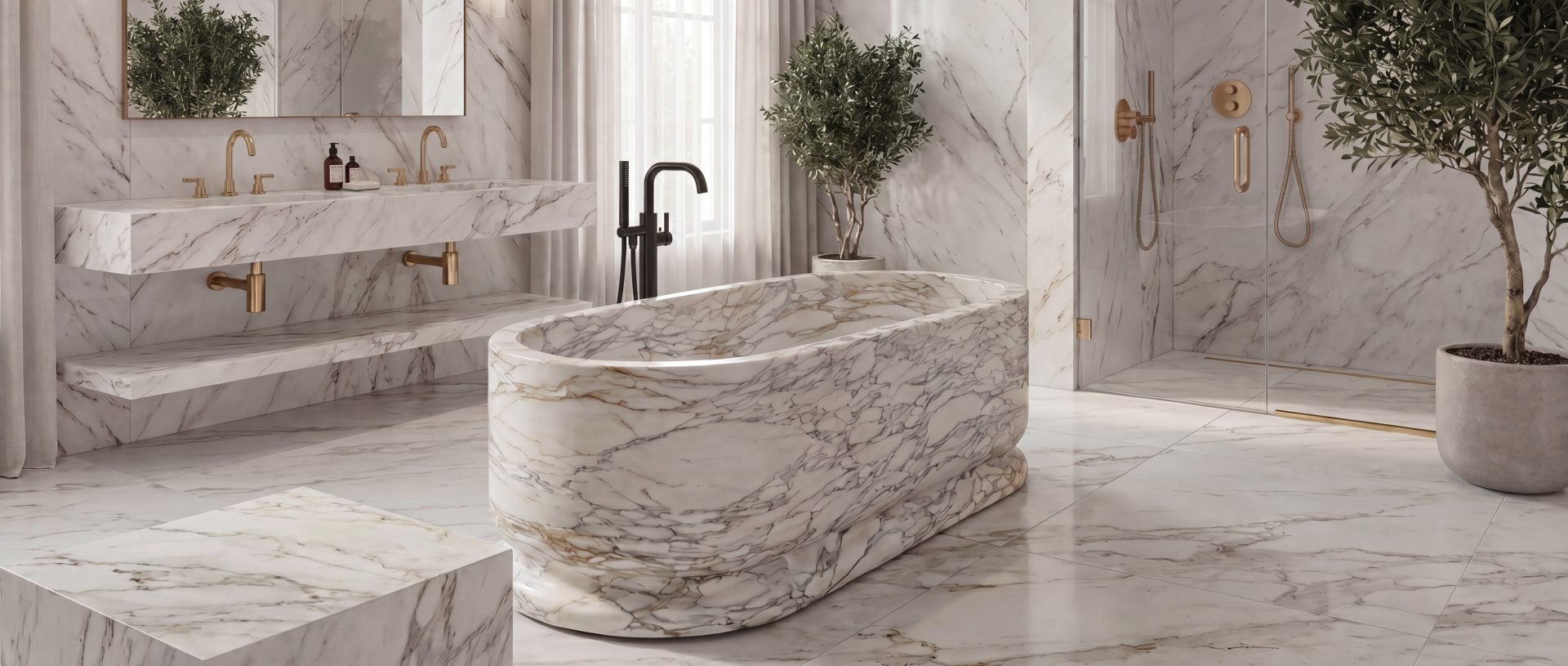 Honed Ourem Natural marble Freestanding Baths. Code: MS103406