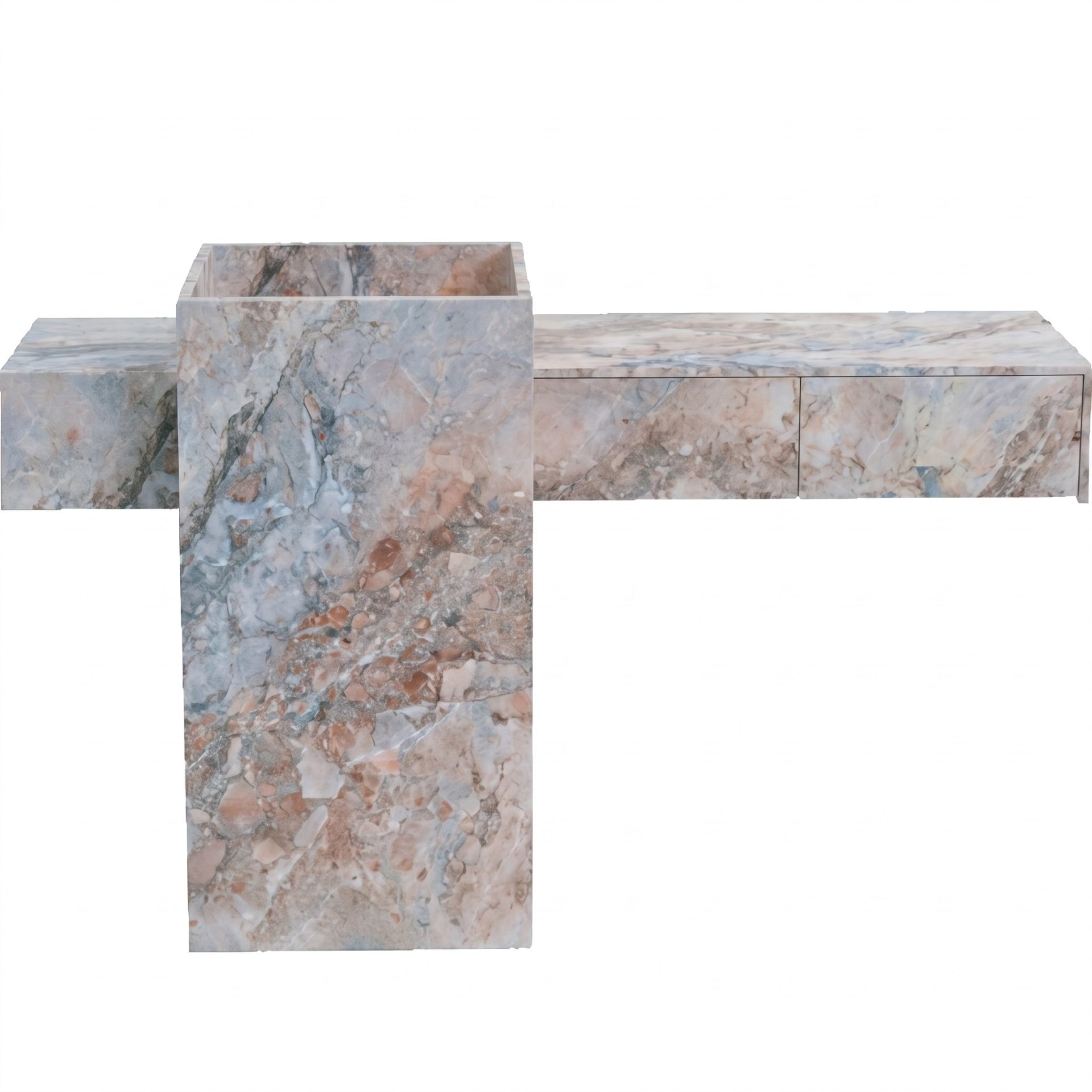 Honed Atouguia Natural Marble Integrated Vanity Basin. Code: MS103408