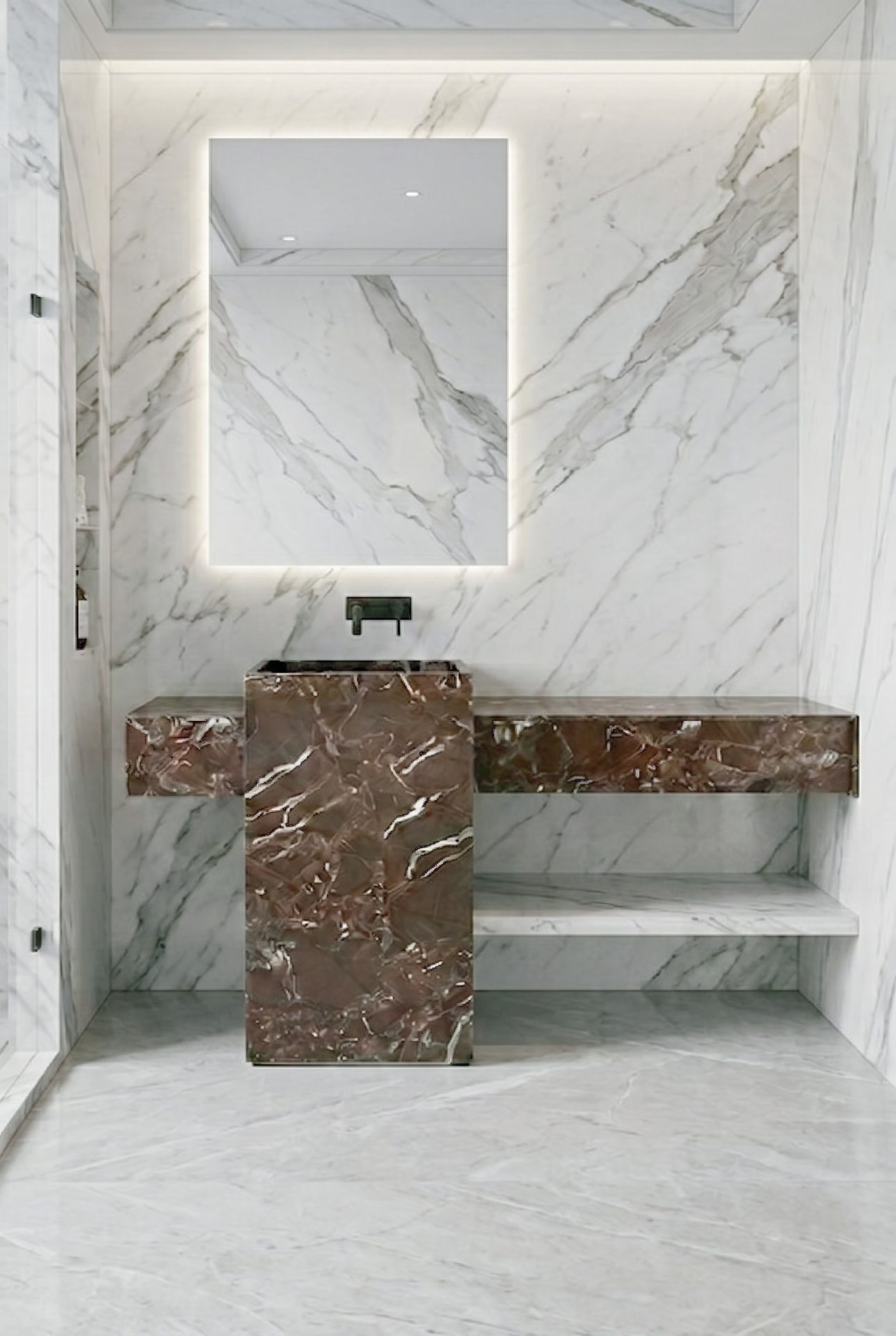 Honed Atouguia Natural Marble Integrated Vanity Basin. Code: MS103408 - Image 2