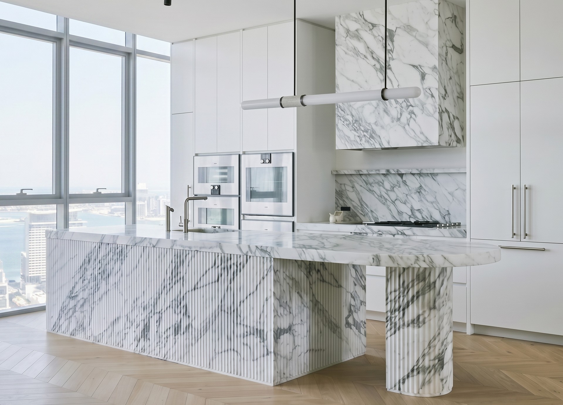 Polished Lagoa Natural Marble Kitchen Designs. Code: MS103413